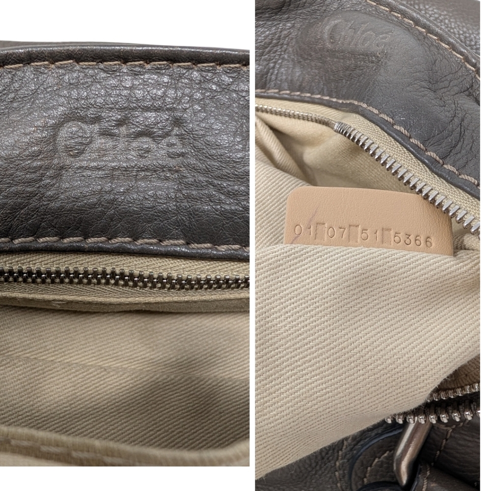Chloé Vintage Paddington Satchel Mastic Gray Greige Grained Leather Lock and Key - Picture 11 of 16